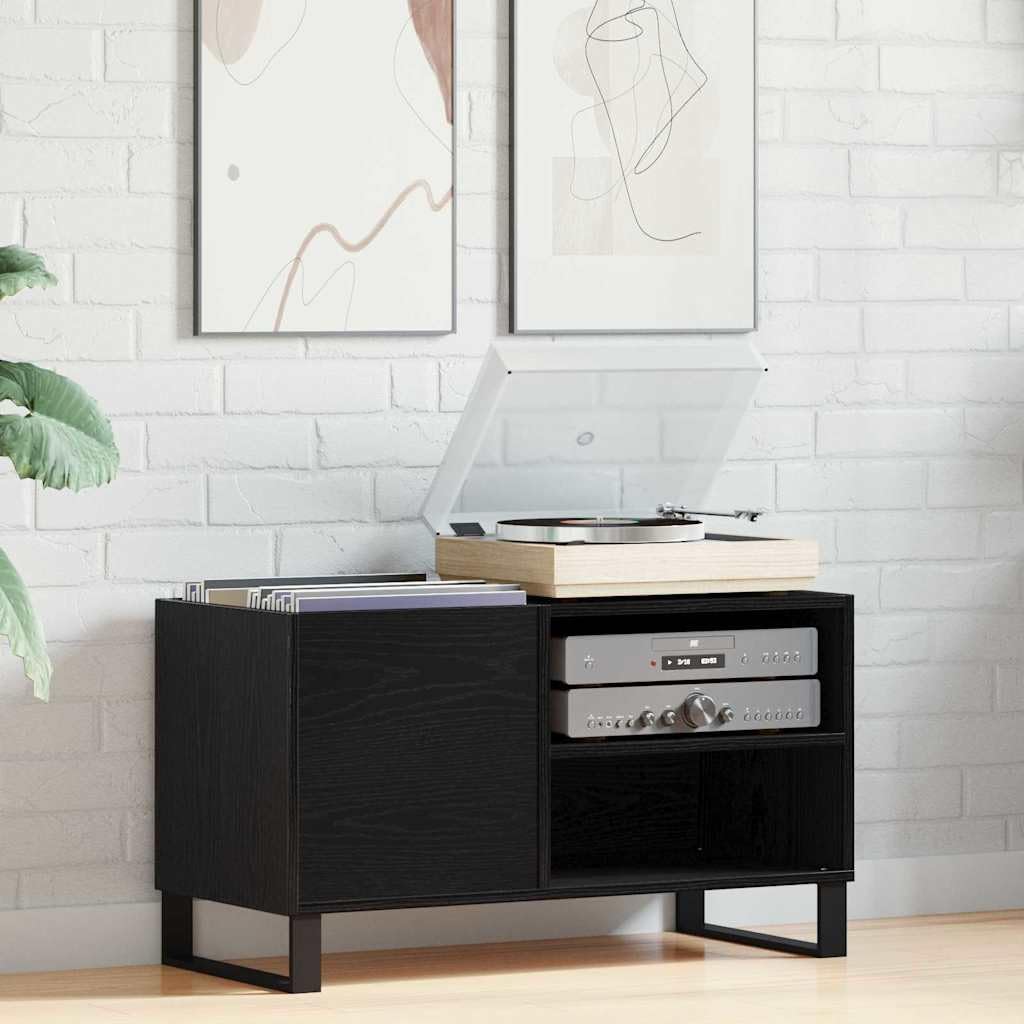 Armadietto per dischi in legno, 85 x 38 x 48 cm, con 3 ripiani e porta, per soggiorno, home theater e ufficio, per riporre vinili, CD, DVD, ricevitori, router