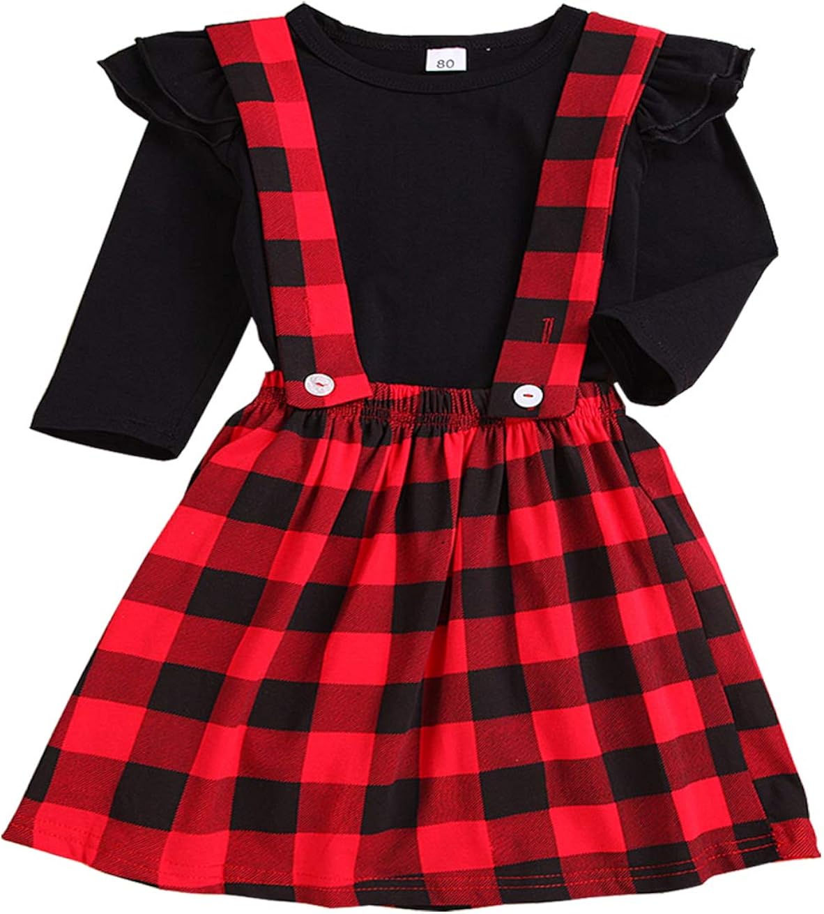 Baby Outfits Girl Long Sleeve T-Shirt Ruffle Top Overalls Strap Dress Clothes Set Plaid Skirt Winter
