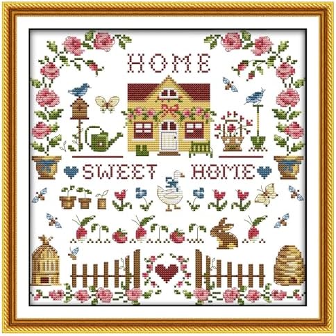 CaptainCrafts New Cross Stitch Kits Embroidery Kit Full Range Pre-Printed and Counted Fabrics Kits for Adults Beginners Home Decor (White Cloth Unpreprint 14CT, Sweet Home)