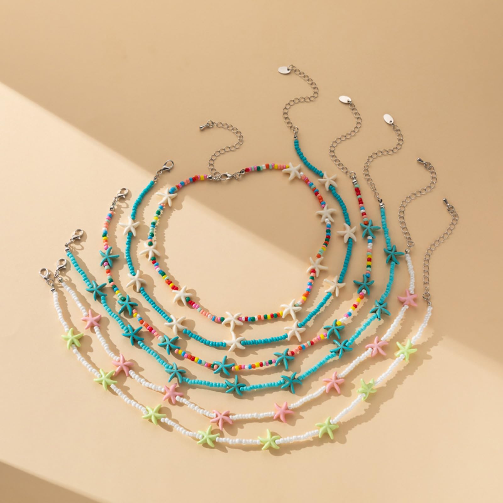 Elegante gargantilla con cuentas de turquesas, collar con colgante de estrella de mar, cadena para el cuello de longitud ajustable para mujer inspirada