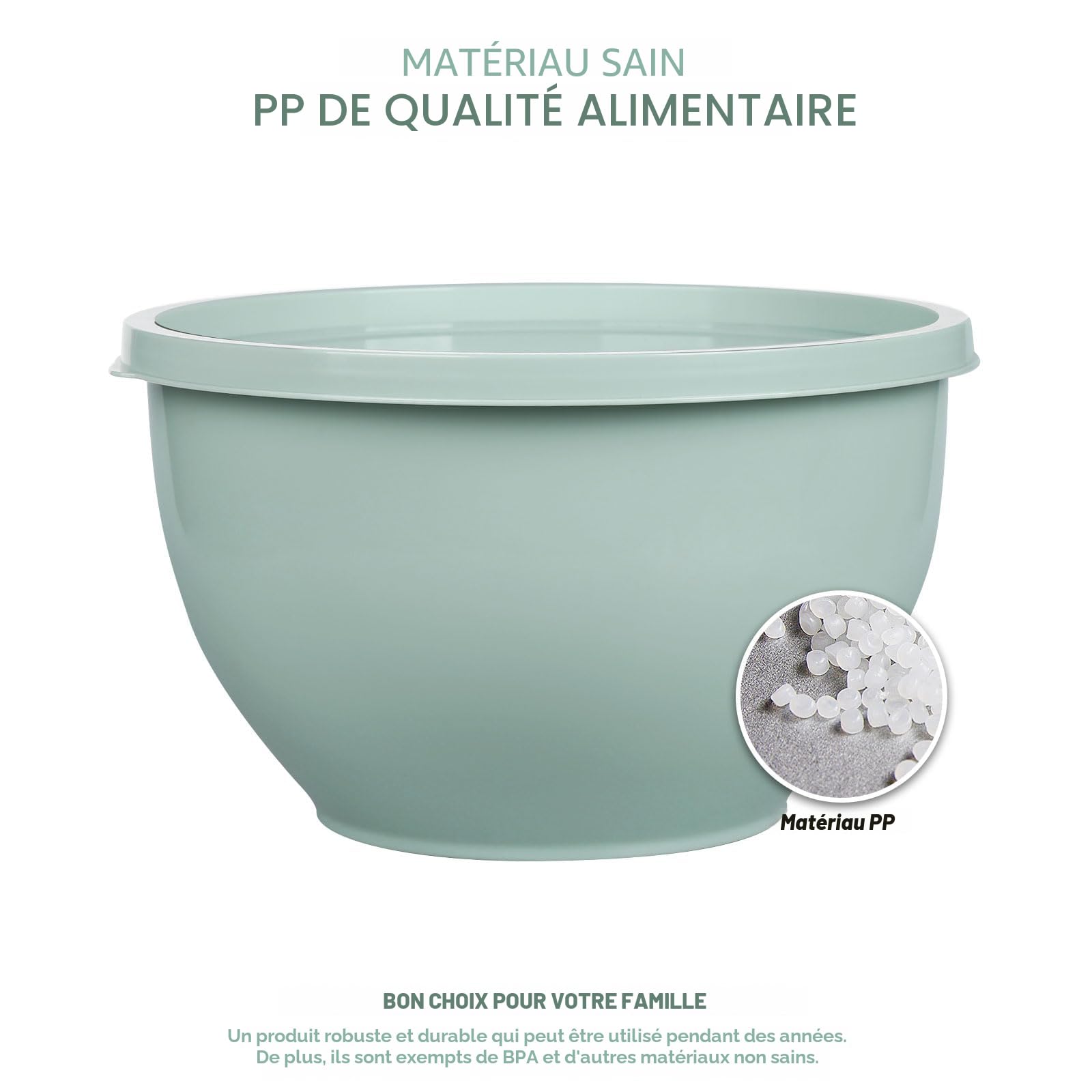 Greentainer Lot de 5 bols à mélanger en plastique avec couvercles, bols gigognes pour préparer, servir, cuisiner et pâtisserie, grand saladier pour le rangement de la cuisine, passe au lave-vaisselle
