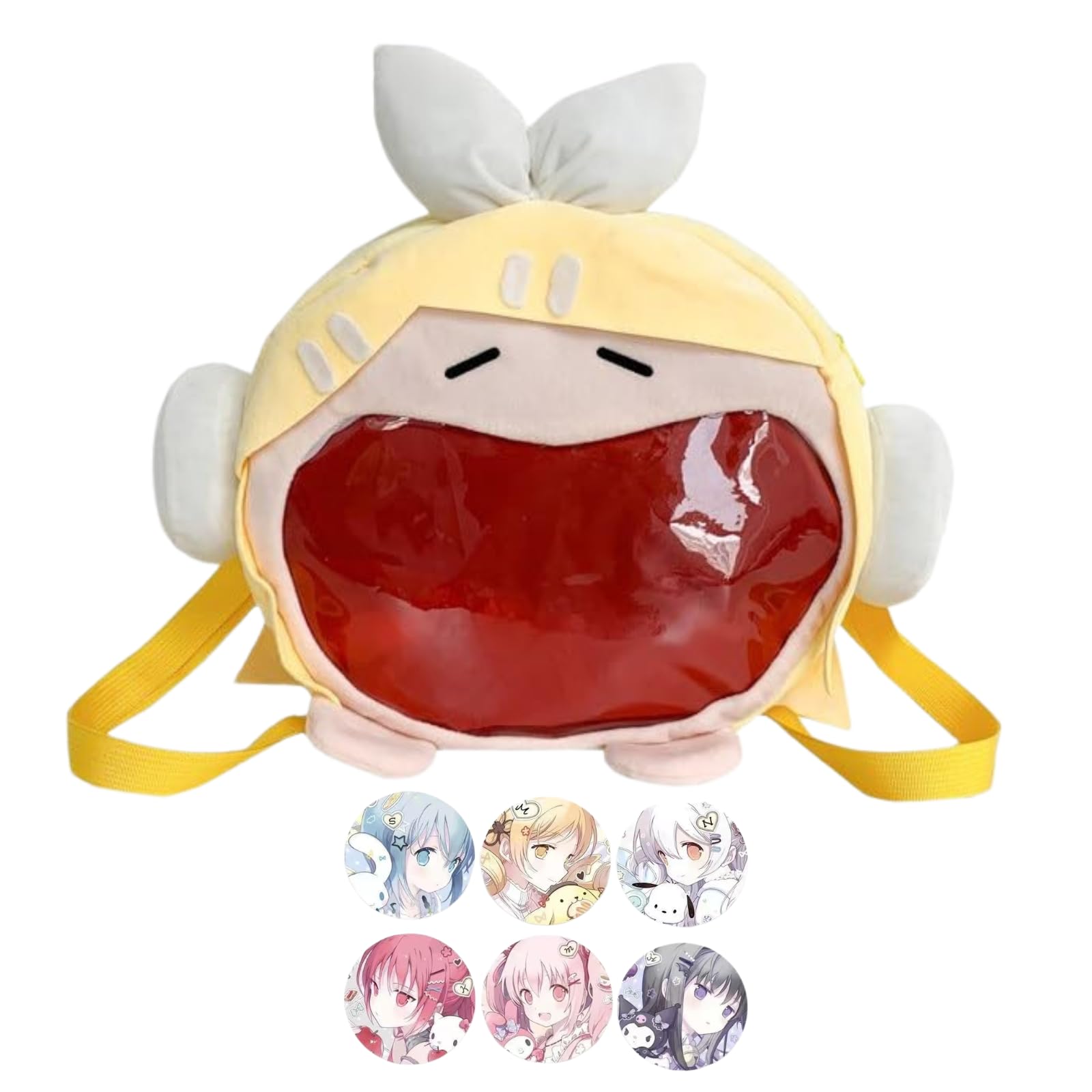 HOKMAH Kawaii Backpack with Kawaii Pin and Accessories, Comic-Con y2k Shoulder Bag Daypack cute Backpack Grunge Itabag Purse (Yellow)