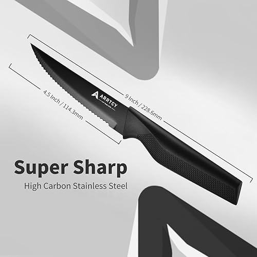 Miniatura 3 de Juego de 6 cuchillos de carne de acero inoxidable alemán de 4.5 pulgadas con asas ergonómicas antideslizantes, aptos para lavavajillas, regalo