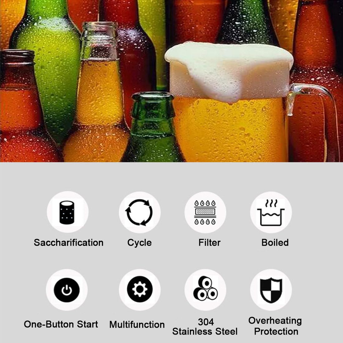 Máquina Eléctrica para Elaborar Cerveza, Kit para Uso Doméstico Y Comercial, Ideal para Principiantes con Todo Incluido, 40 L