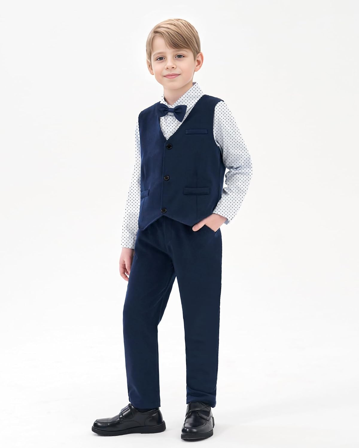 YUEMION Boy Suit Tuxedos Wedding Formal Kid Outfits 7Pcs Dress Shirt with Bowtie Vest Jacket Boutonniere Suspender Pants Set