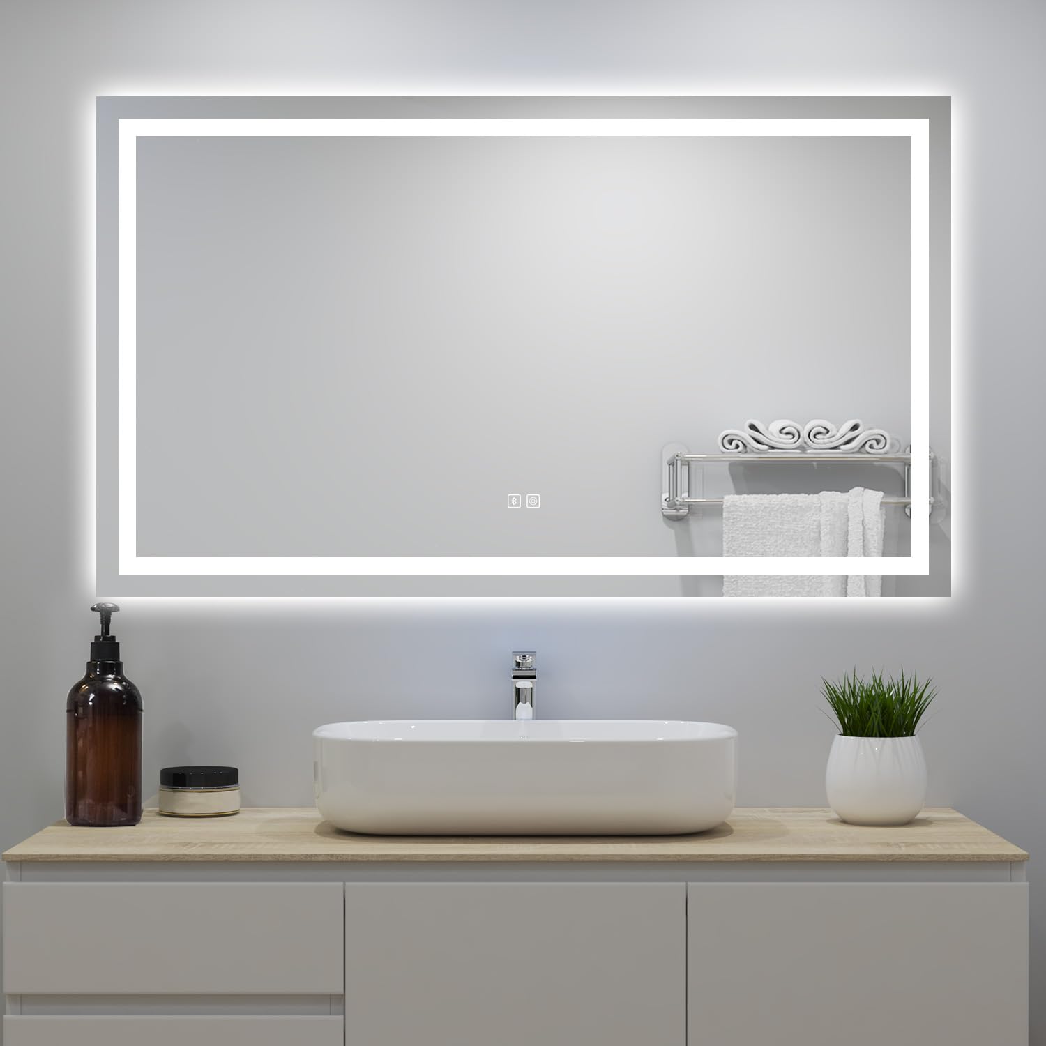 Biubiubath Espejo de baño LED 160×80cm + Bluetooth + Regulación Continua + Antivaho