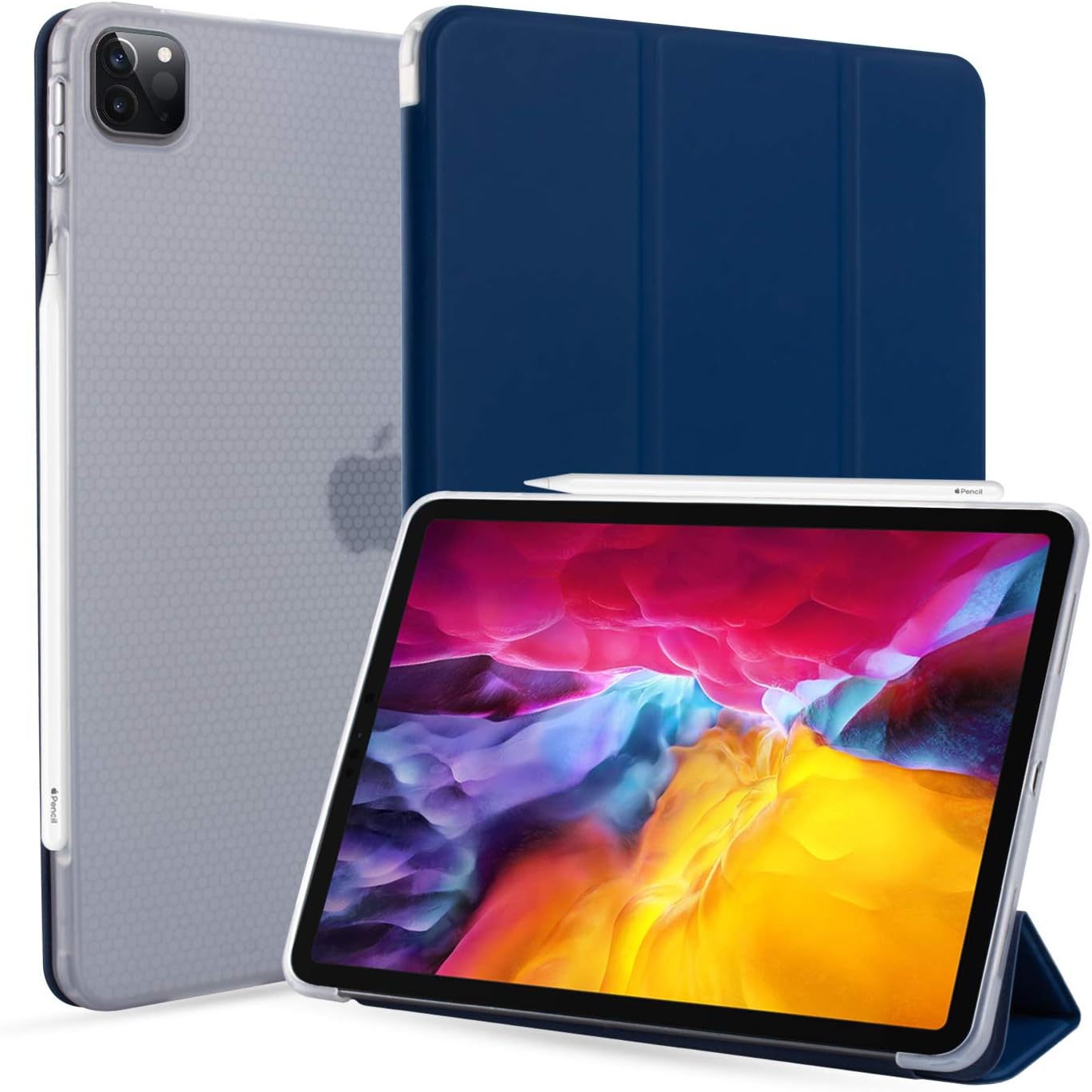 Neepanda Case for iPad Pro 11 inch 2020 2nd Generation, [Support Apple Pencil 2 Charging] Slim Smart Tri-fold Stand Soft TPU Transparent Back Cover for iPad Pro 11 2020 & 2018, Auto Sleep/Wake,Blue