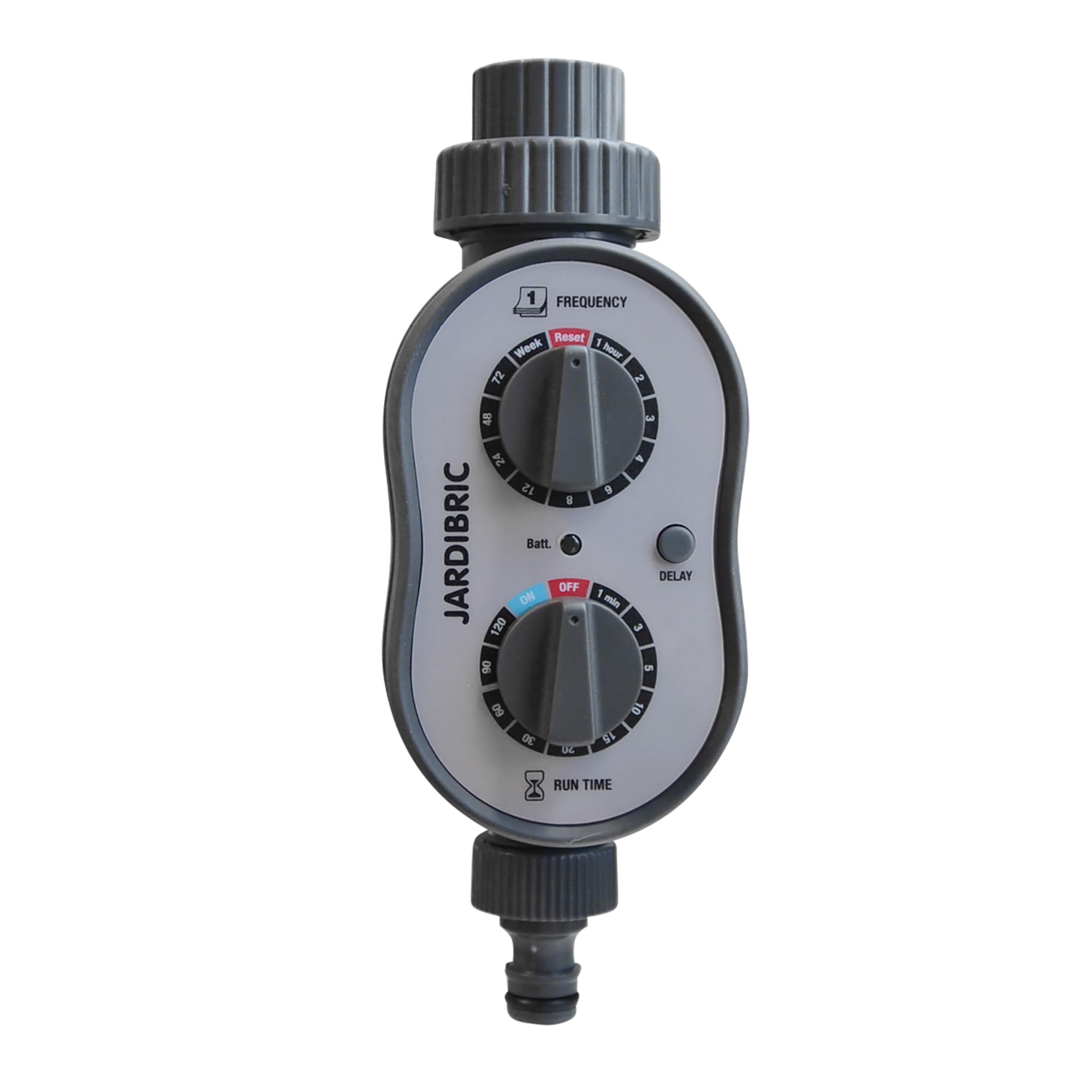 Jardibric - Programmateur d’Arrosage sans Pression 0 Bar 1 Voie - 110 Programmes - Durée 1 Min à 2 h - Fréquence 1 h à 7 Jours - Compatible Réserve d’Eau et Détecteur de Pluie (Option)