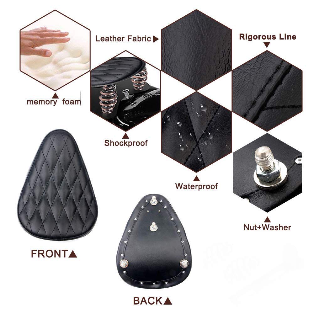 Selle Moto Solo Noir pour Bobber/Sportster/Custom avec Ressorts/Support Kit