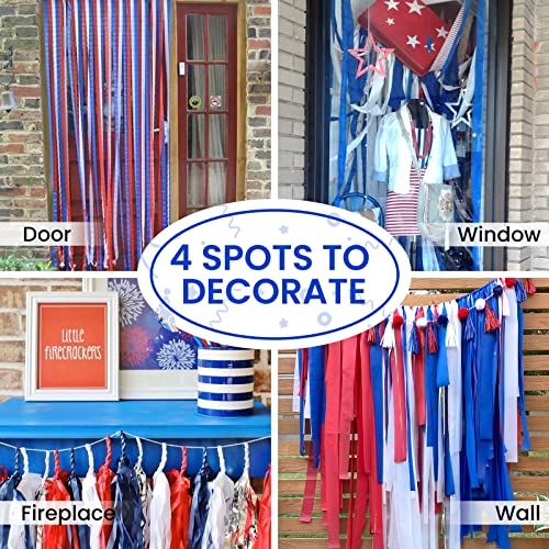 Image of PartyWoo Patriotic Red White and Blue Crepe Paper Streamers 6pcs 492ft Pack of Red White Blue Silver Crepe Paper Streamers for Independence Day 4th of July Memorial Day USA Theme Party Decorations