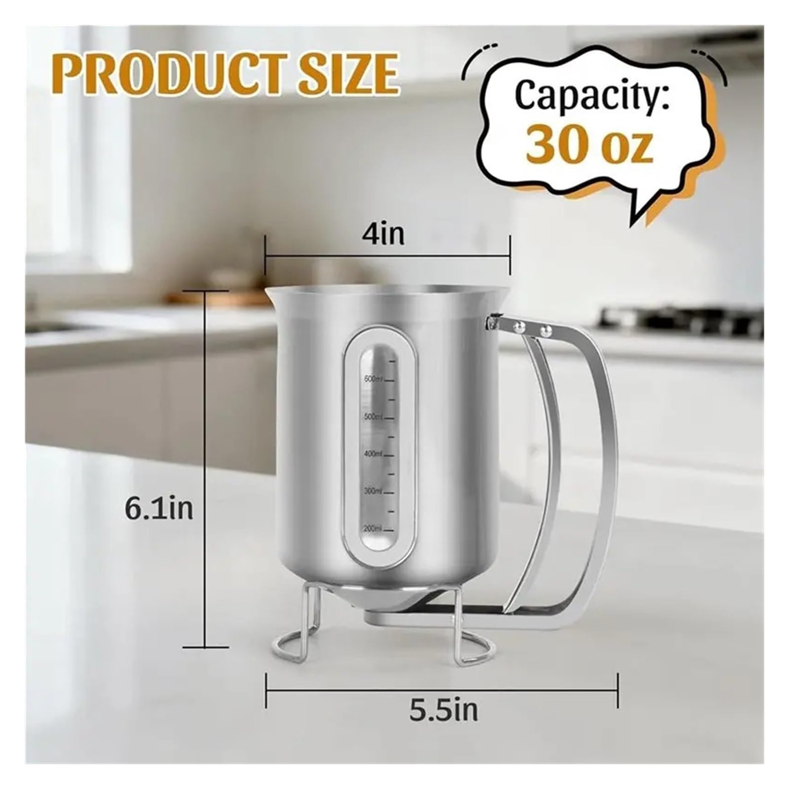 Genérico Distributeur de pâte à crêpes 30OZ avec fenêtre visualisation en Acier Inoxydable