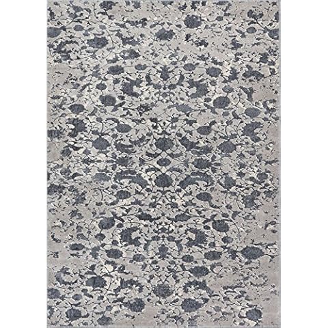 Well Woven Rondo Grey Microfiber High-Low Pile Vintage Abstract Erased 120 x 160 cm(3'125 mm x 5'3" ft) Area Rug Modern Floral All Over Oriental Carpet Cover