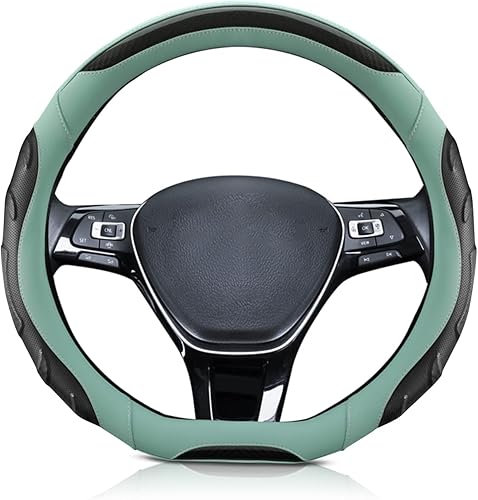 Miniatura 8 de Ergocar Funda deportiva en forma de D, transpirable, antideslizante, de fibra de carbono y piel de microfibra, protector de volante de automóvil,