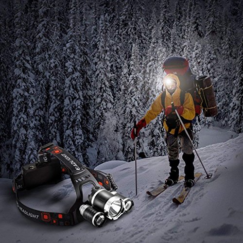 Image of Rechargeable LED Head Lamp Flashlight with 3 LED Lights, Adjustable Elastic Headband, Rechargeable Battery, Multi Lighting Modes for Camping, Trekking, Hiking