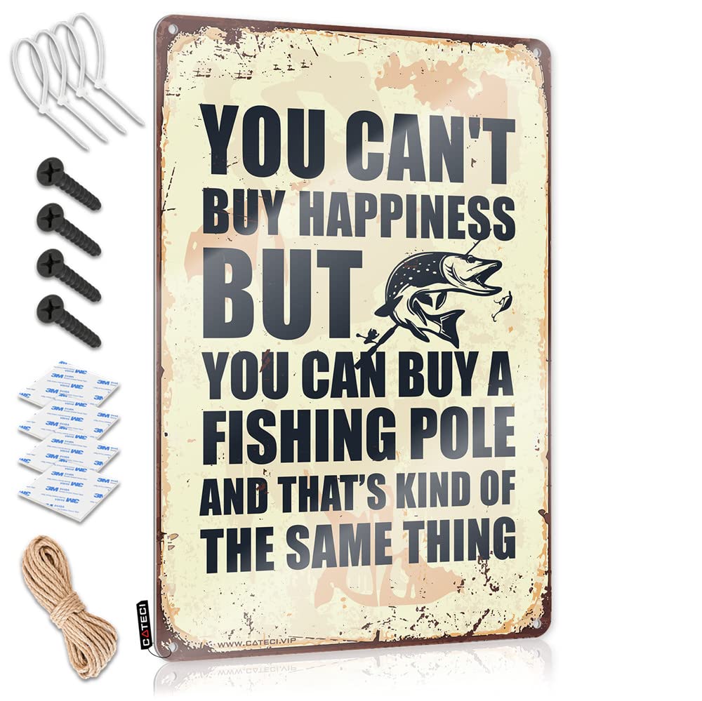 You Can't Buy Happiness But You Can Buy A Fishingpole Matal Sign Work Office Decor | Scandinavian Accessory Decorative Wall Art(30X40CM)