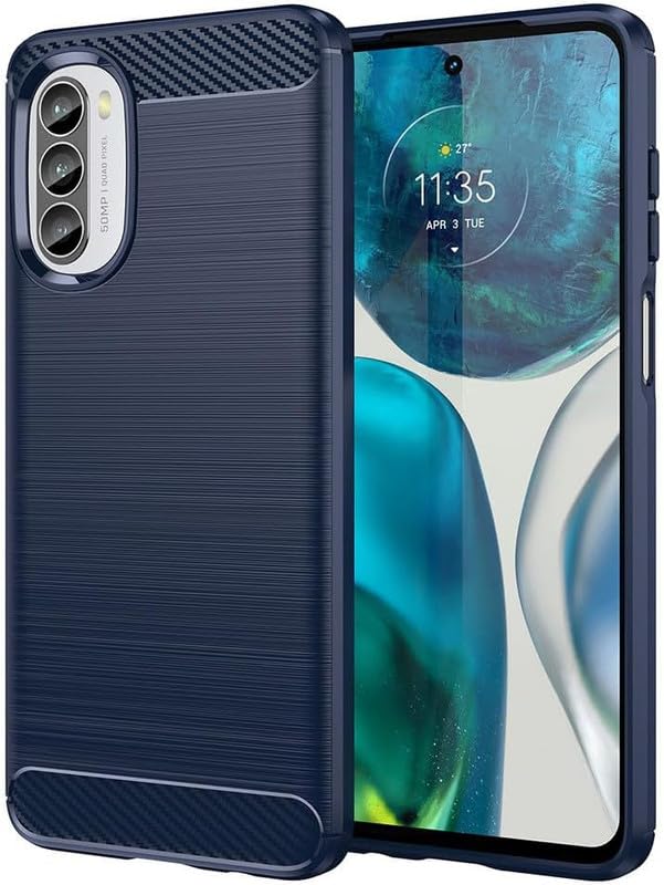 Image of NPRC Hybrid Ultra Slim Protective Case TPU Non-Slip Carbon Fiber Texture Shockproof Case Cover for Moto G82 - Blue