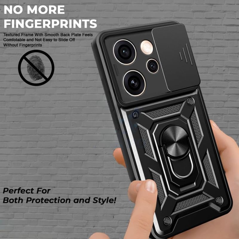 Image of Heavy Duty Back Case Cover for Oppo Reno 15 Pro Mini 5G, Shockproof Oppo Reno 15 Pro Mini Back Cover, Ring Case with Kickstand and Camera Protection Shutter - Black