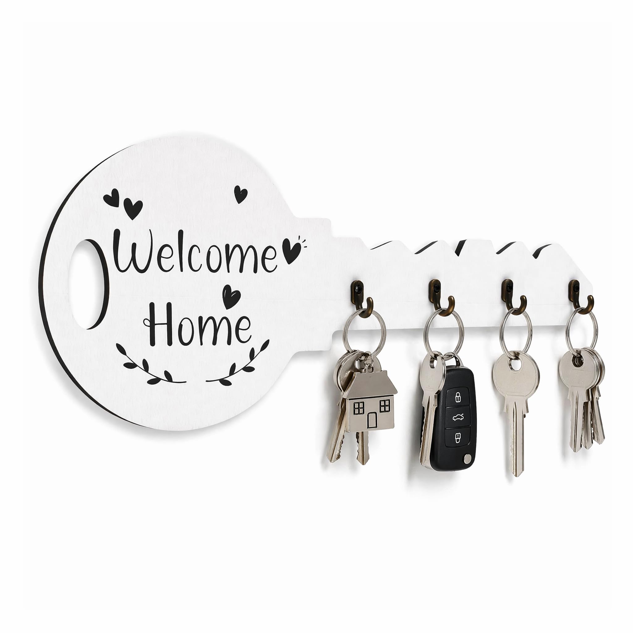 Kemay Key Holder for Wall - Wooden Key Hooks Wall Mounted, Self Adhesive or Drilling Key Rack Organizer for Entryway, Kitchen, Office & Home Decor