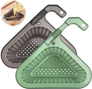 2 Pack Upgraded Swan Drain Strainer Basket, Kitchen Plastic Sink Drain Baskets, Triangular Transparent Sink Filters Shelf for Kicthen Sink, Multifunctional Corner Hanging Sink Strainer, Black & Green