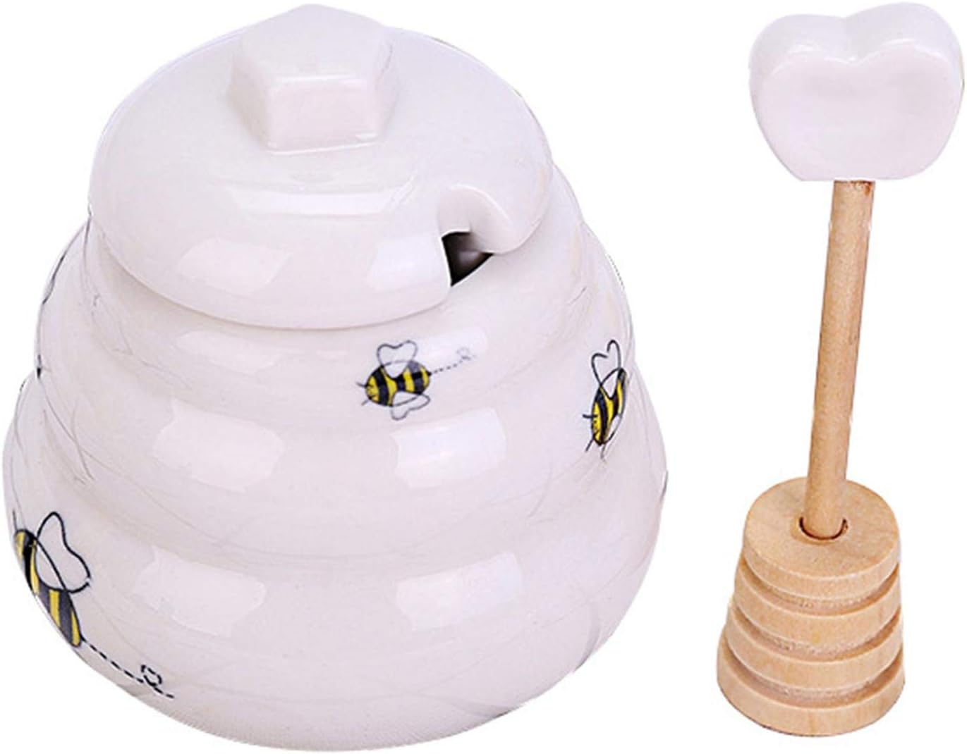 Luoji Honey Pot, Traditional Porcelain Honey Pot Ceramic Honey Jar With Dipper Giftable Beehive Honey Pot For Home Kitchen, Porcelain Honey Container For Storage