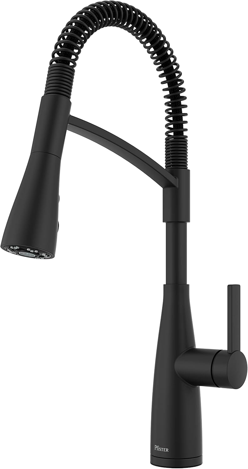 Pfister Kwan Commercial Culinary Kitchen Faucet with Pull Down Sprayer, High Arc, Matte Black Finish, F5297KWCB