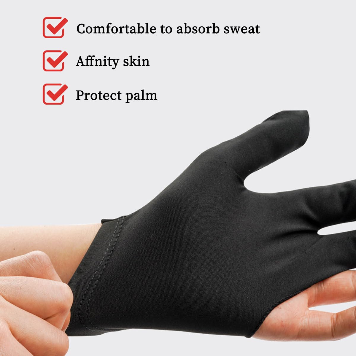 Guanti da biliardo a tre dita estensibili Nero Rete traspirante nylon 8 Pcs