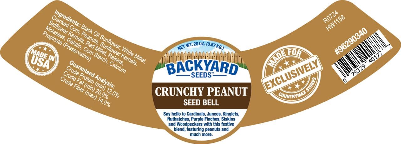 Backyard Seeds Wild Bird Seed Bell - Netting for Easy Hanging - Wild Bird Food (3 Pack, Crunchy Peanut)