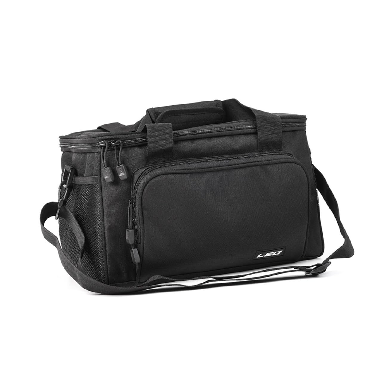 Abaodam Paquet de Pêche en Tissu Oxford Noir Bandoulière Rembourrée Détachable et Double Fermeture Magnétique pour Rangement Multi-Poches en Plein Air