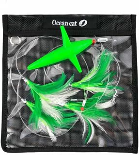 OCEAN CAT 5 inches Daisy Chain Trolling Lures with Brid Feather Teaser Saltwater Offshore Big Game Trolling Lure Bag for Marlin Tuna Mahi Dolphin Durado Wahoo Mesh