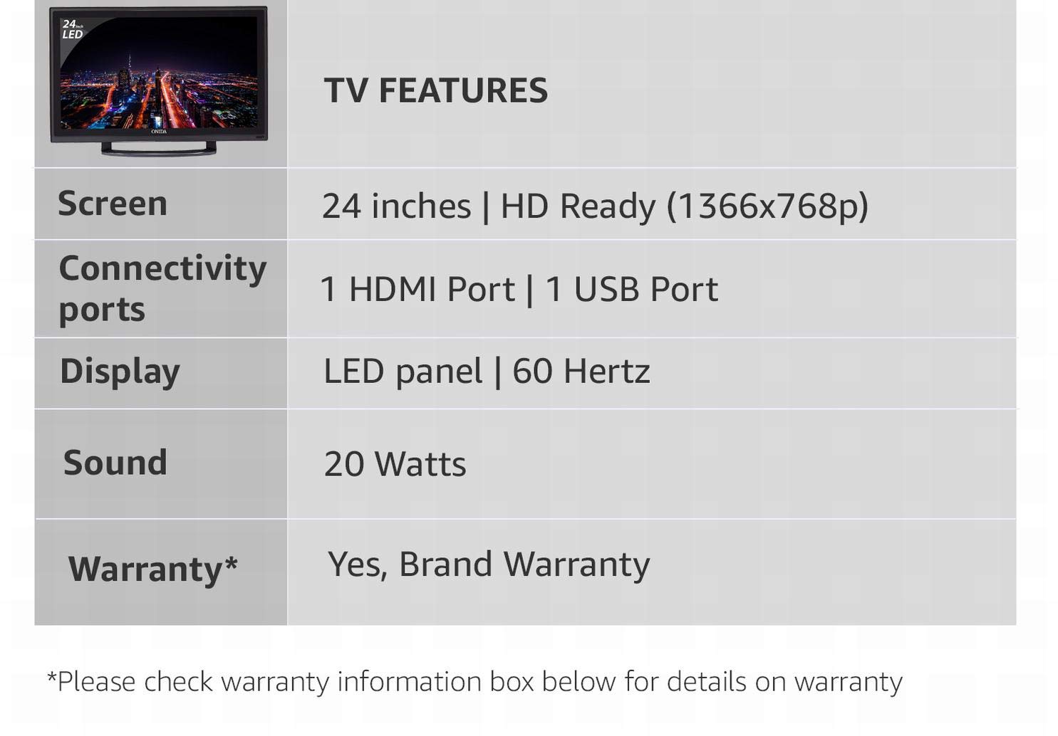 Onida LEO24HRD LED TV features summary