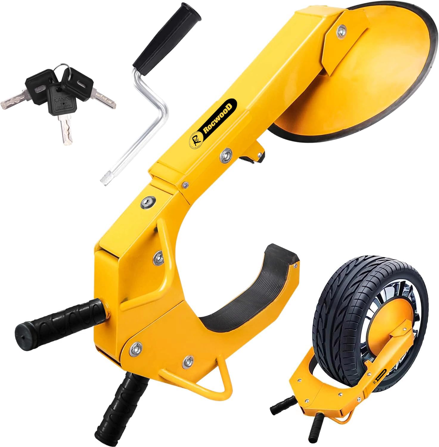 Wheel Clamp Heavy Duty Steel Car Van Safety Lock for Caravan Trailer Yellow Anti Theft Protection Security 2 Keys Car Motorhome Adjustable Tyre Claw Boot Weather Resistant Safety