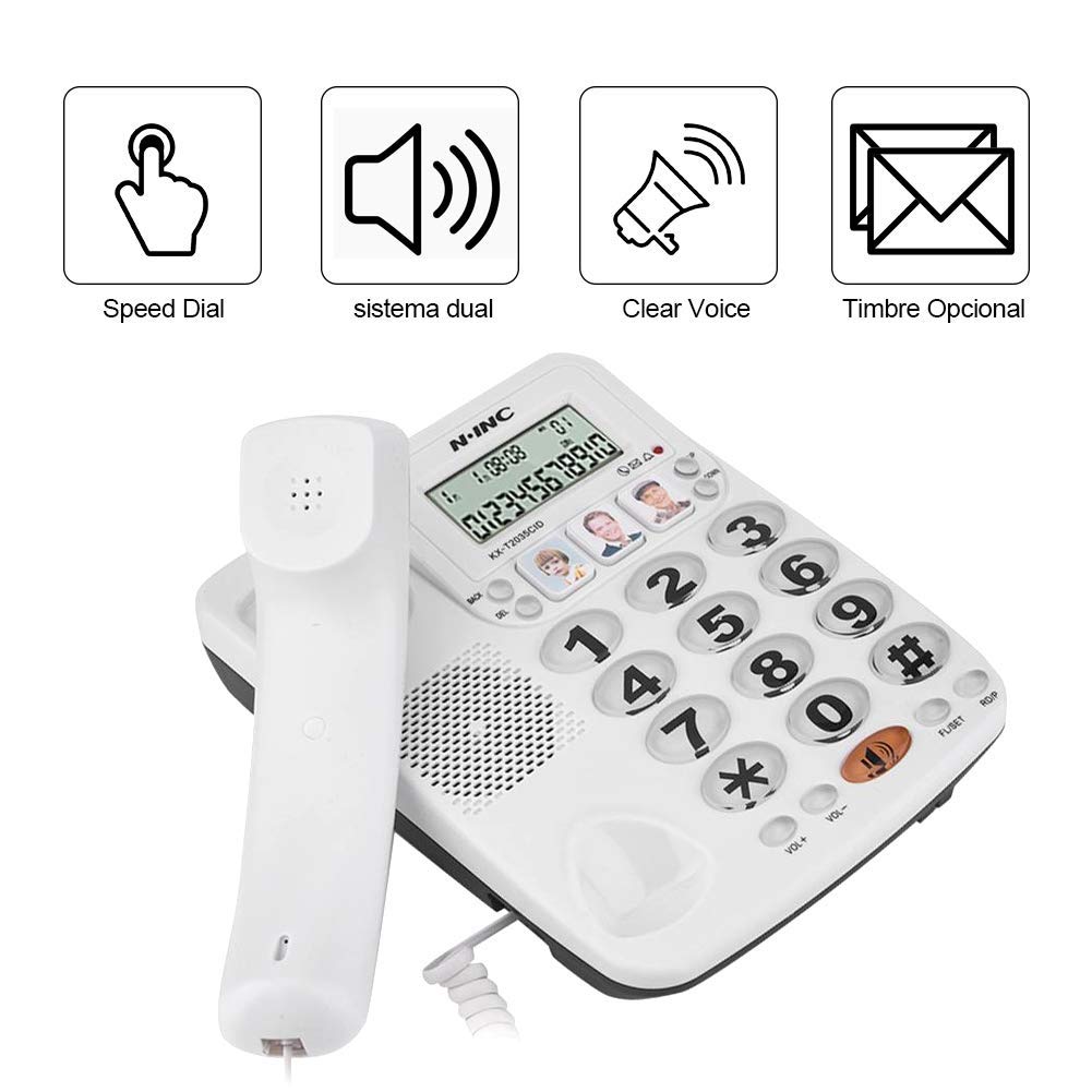 Telefono Fisso da Tavolo con Tasti Grandi, Telefono Vivavoce con Filo, Telefono Fisso di Casa/Ufficio a Due Linee/ID Chiamante/Suono Chiaro/Riselezione