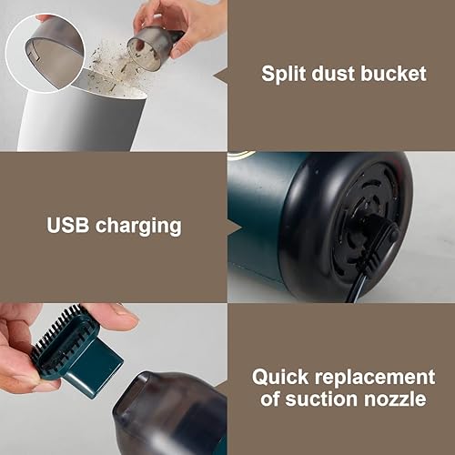 Miniatura 4 de Potente aspiradora de escritorio de 2200 Pa, mini aspiradora de mano de escritorio, mini barredora de polvo recargable por USB, con cepillo,