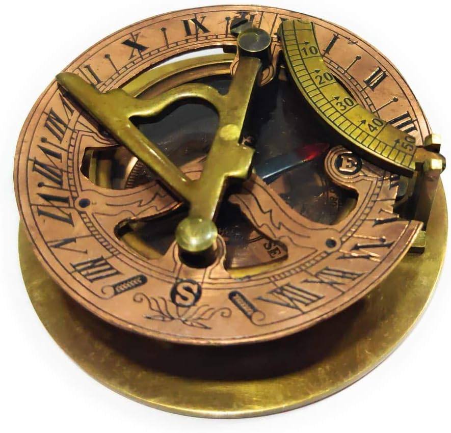 Brass Sundial Compass - Open Compass - Steampunk Accessory - Antiquated Finish - Beautiful Handmade Gift - Calibrated Sundial Clock Vintage Gift