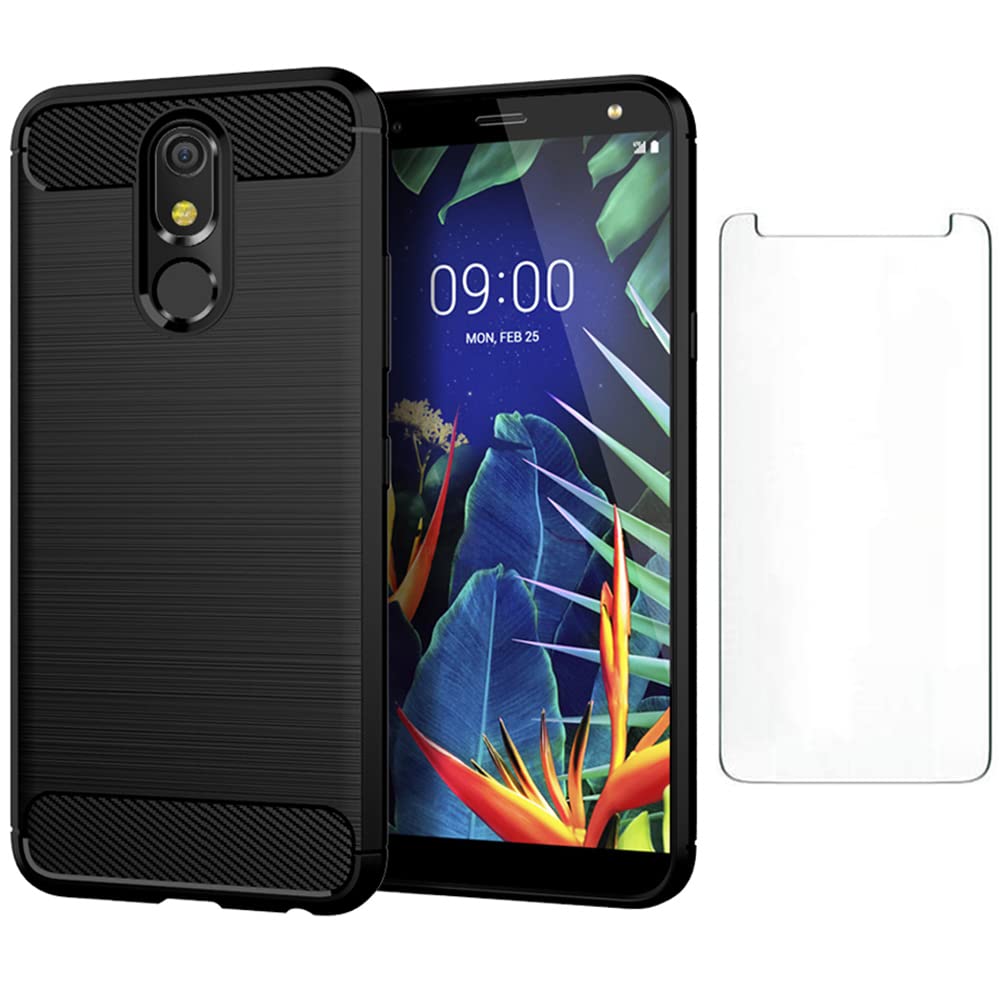 Asuwish Phone Case for LG K40/K12 Plus/X4 2019/Solo LTE/Xpression Plus 2/Harmony 3 with Tempered Glass Screen Protector Cover and Cell Accessories Slim TPU LGK40 K 40 40K L423DL LMX420 Women Men Black
