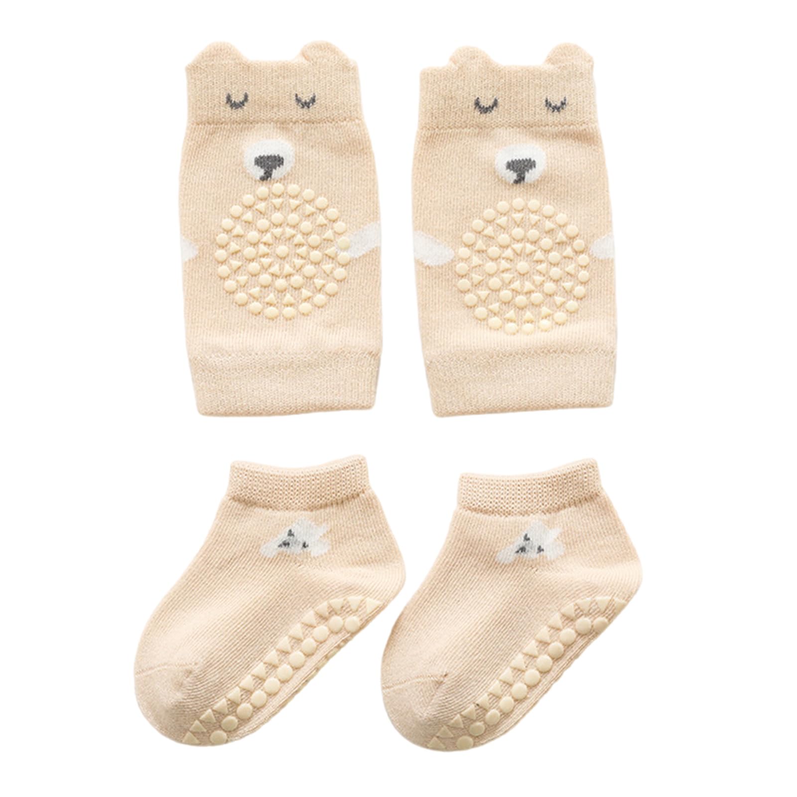 Oxxggkao Unisex Infant Beige Baby Crawling Knee Pads And Floor Socks Set Soft And Antiskid Aid For Toddler Crawl Learning Protections Infant Aid