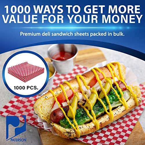 Paterson Paper 12" X 12" Pfas-Free Red Checkers Grease-Resistant Food-Safe Deli Sandwich Wrap Paper Sheets/Basket Liners (Pack Of 1000) #TOP1