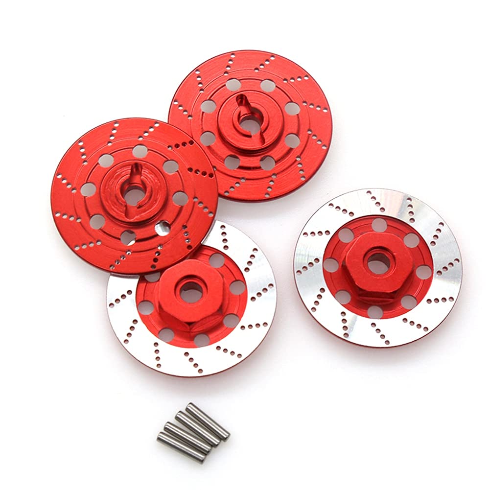 Viupolsor 4PCS Metal Brake Disc Rim Box Metal Hex Adapter 12mm for 1/10 Sakura D4 On-Road RC Car Parts,Red