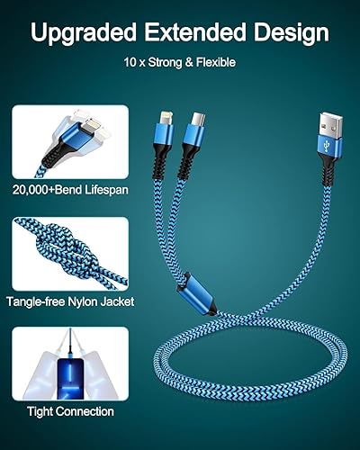 Miniatura 5 de Paquete de 3 cables de carga rápida 2 en 1 de Apple y Android USB a Lightning y USB-C 2 en 1 para iPhone 17 17Pro 16e 16 15 14 Pro Max Plus 13 12,