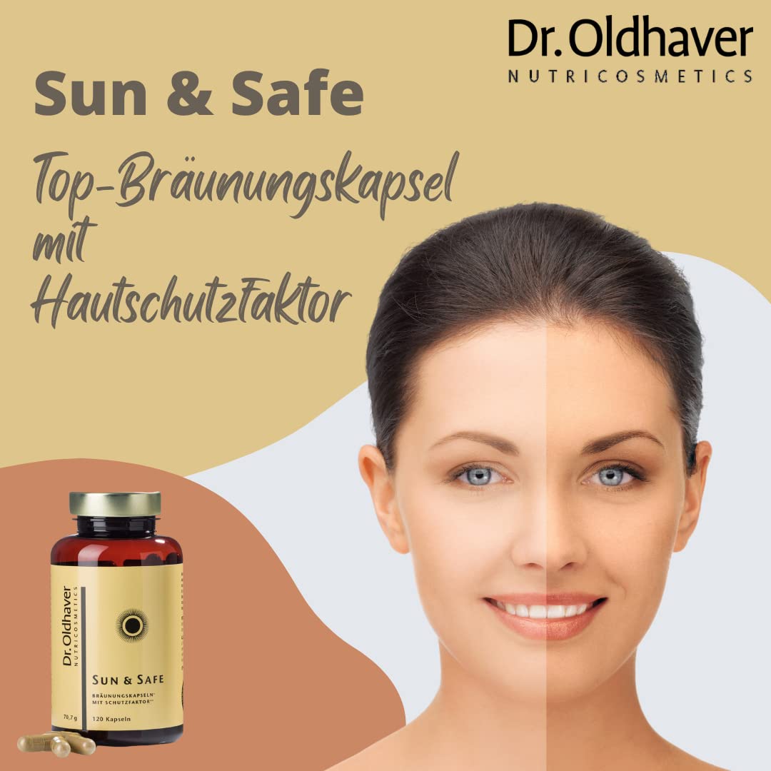 Dr. Oldhaver Sun & Safe Bräunungskapseln Beta-Carotin Tabletten mit UV-Schutz, Kapseln für natürlich braunen Teint, 120 Kapseln