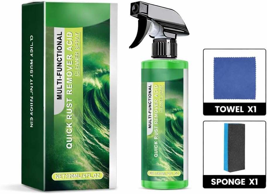 Heavy-Duty Metal Rust Remover, 2 in 1 Instant Remover Spray with Sponge and Towel, Durable Protection Rust Stain Remover, Automotive Rust Reformer & Seal, Multipurpose Stainless Steel Rust Cleaners