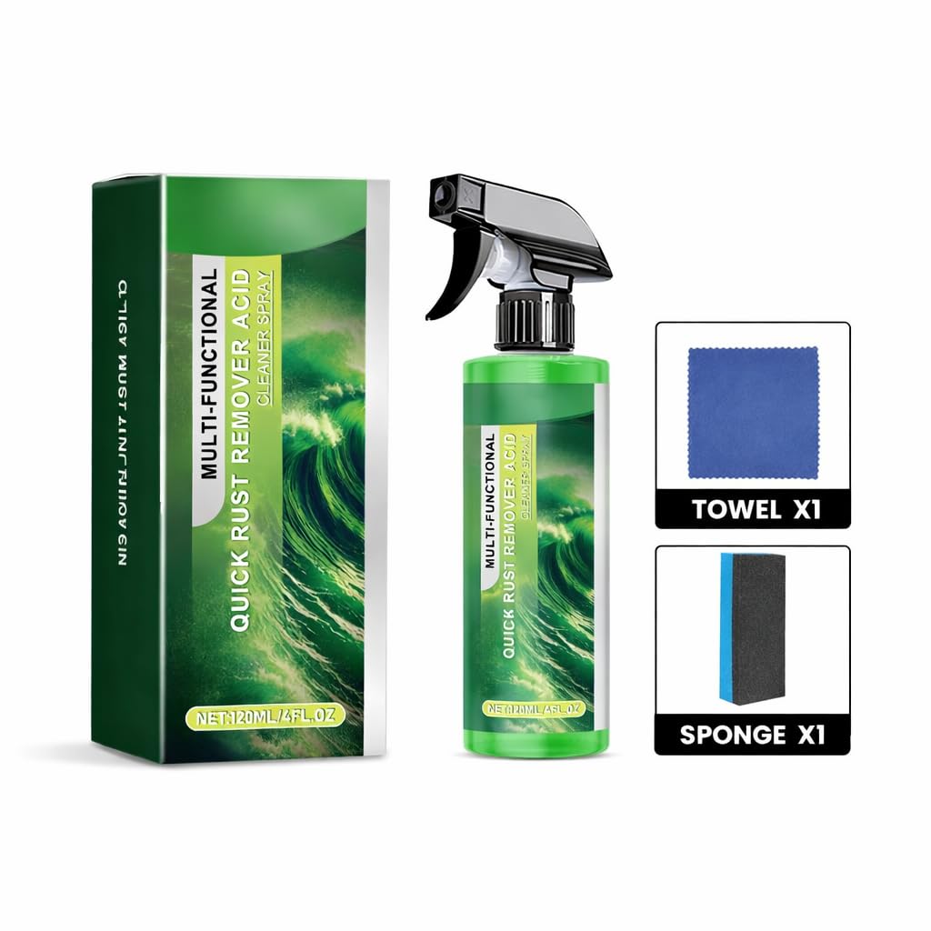 Heavy-Duty Metal Rust Remover, 2 in 1 Instant Remover Spray with Sponge and Towel, Durable Protection Rust Stain Remover, Automotive Rust Reformer & Seal, Multipurpose Stainless Steel Rust Cleaners