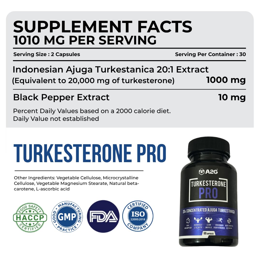 A2G Testosterone Booster & Turkesterone Pro Combo Pack | Male Enhancement - Natural Stamina, Endurance and Strength Booster Metabolism | Promotes Healthy Drive and Greater Blood Flow (120 count) — Amazon image 5
