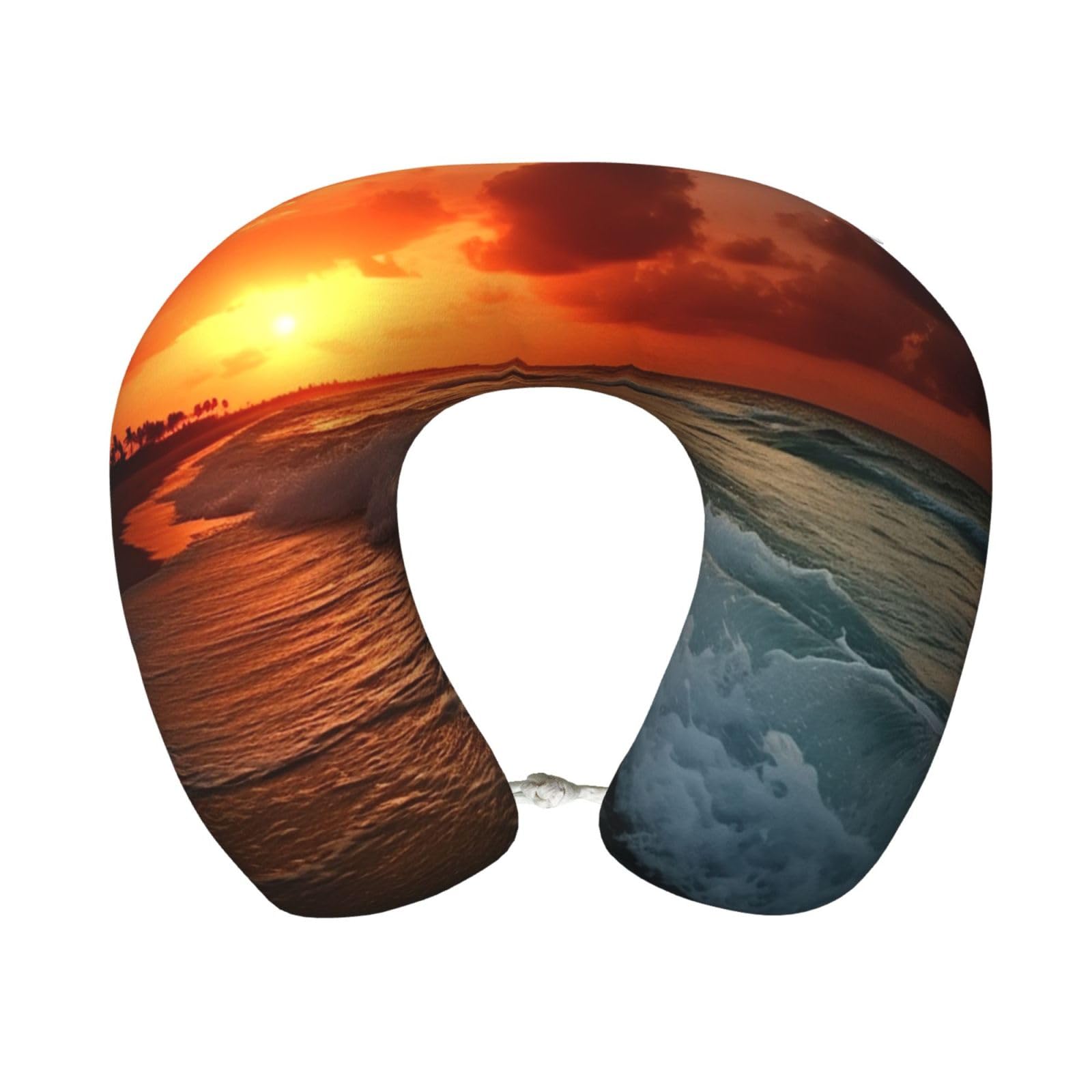 peiyeety The Beach Sunset Travel Pillow Memory Foam - Comfortable U Shape Neck Pillows for Sleeping, Neck and Head Support Portable Airplane Pillow Adjustable Flight Pillow, Washable Cover