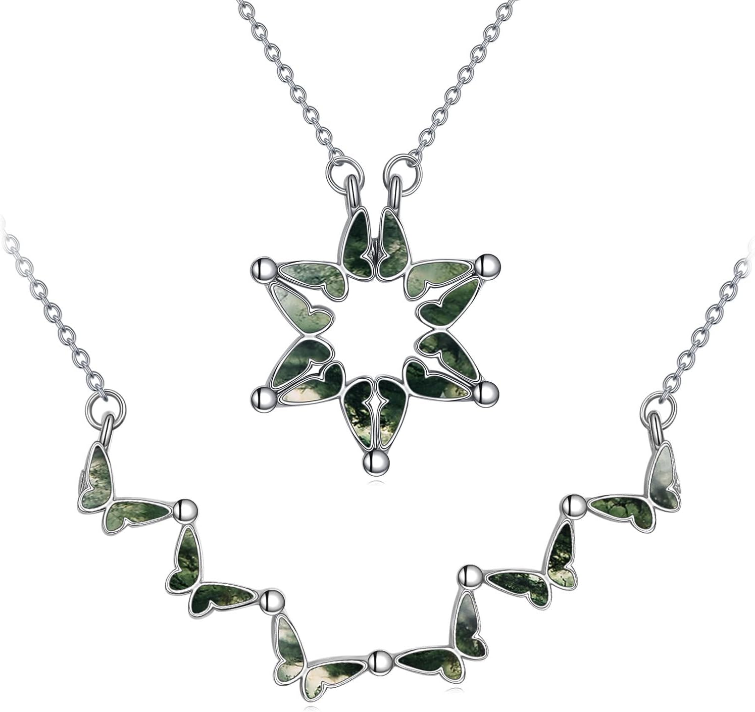 AXELUNA Star of David Necklace Sterling Silver Butterfly Magnetic Folding Hexagram Pendant Necklace Jewellery for Women