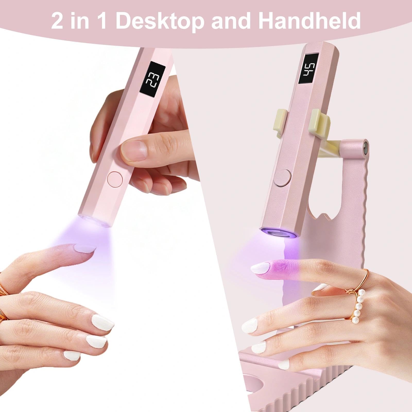Lampada UV Portatile per Smalto,Mini Lampada UV LED Unghie, Lampada per Unghie Senza Fili 3W Asciuga Unghie Sciugatura Rapida con Supporto per Asciuga Unghie Salone di Casa, Rosa
