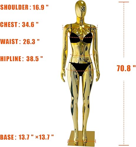 Miniatura 2 de Maniquí femenino de cuerpo completo con luz dorada de 70.8 pulgadas, maniquí de exhibición de estilo brasileño con brazos ajustables, soporte de