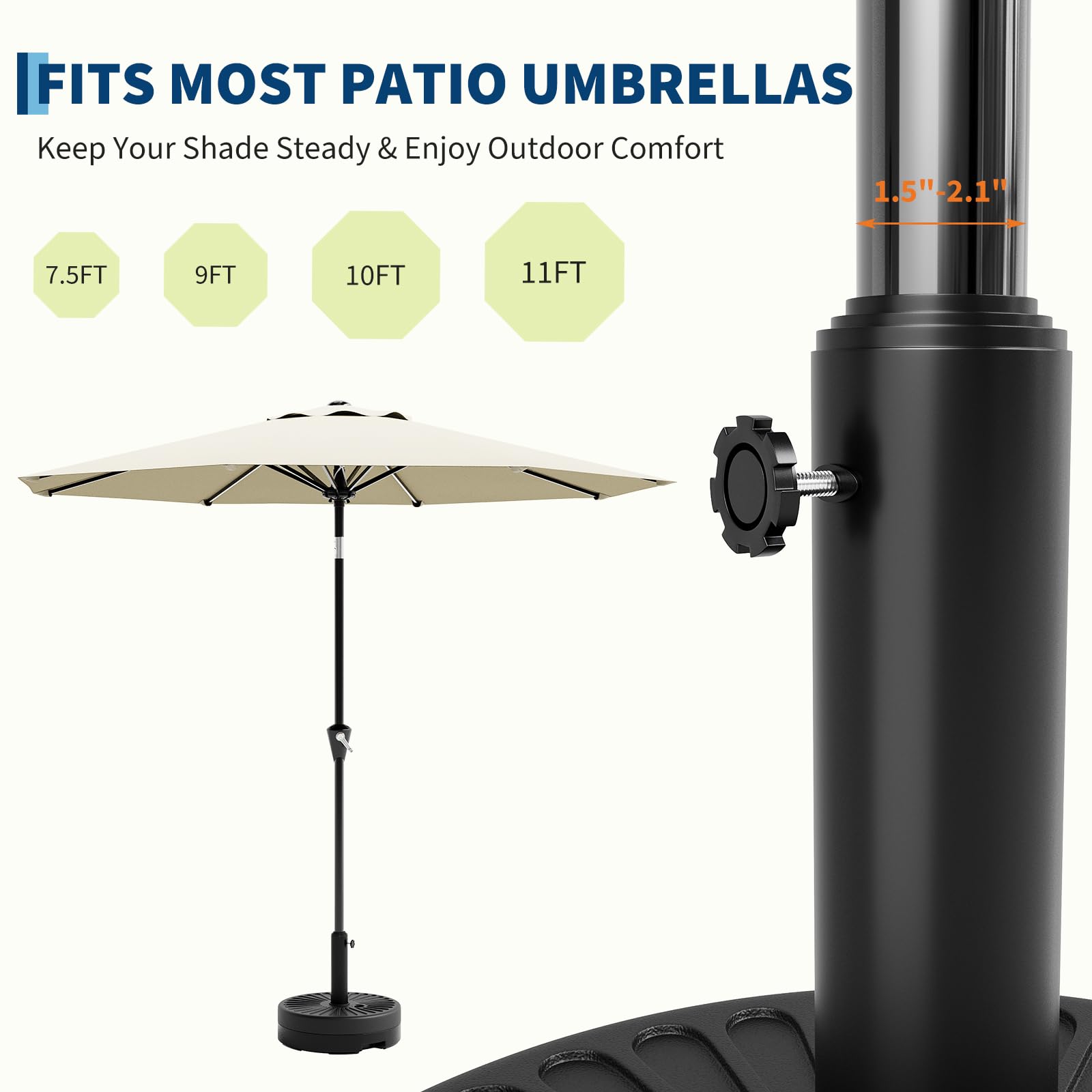 GarveeLife Patio Umbrella Base, 80lb Capacity Heavy Duty Design with Adjustable Pole Adapter Fits 1.5