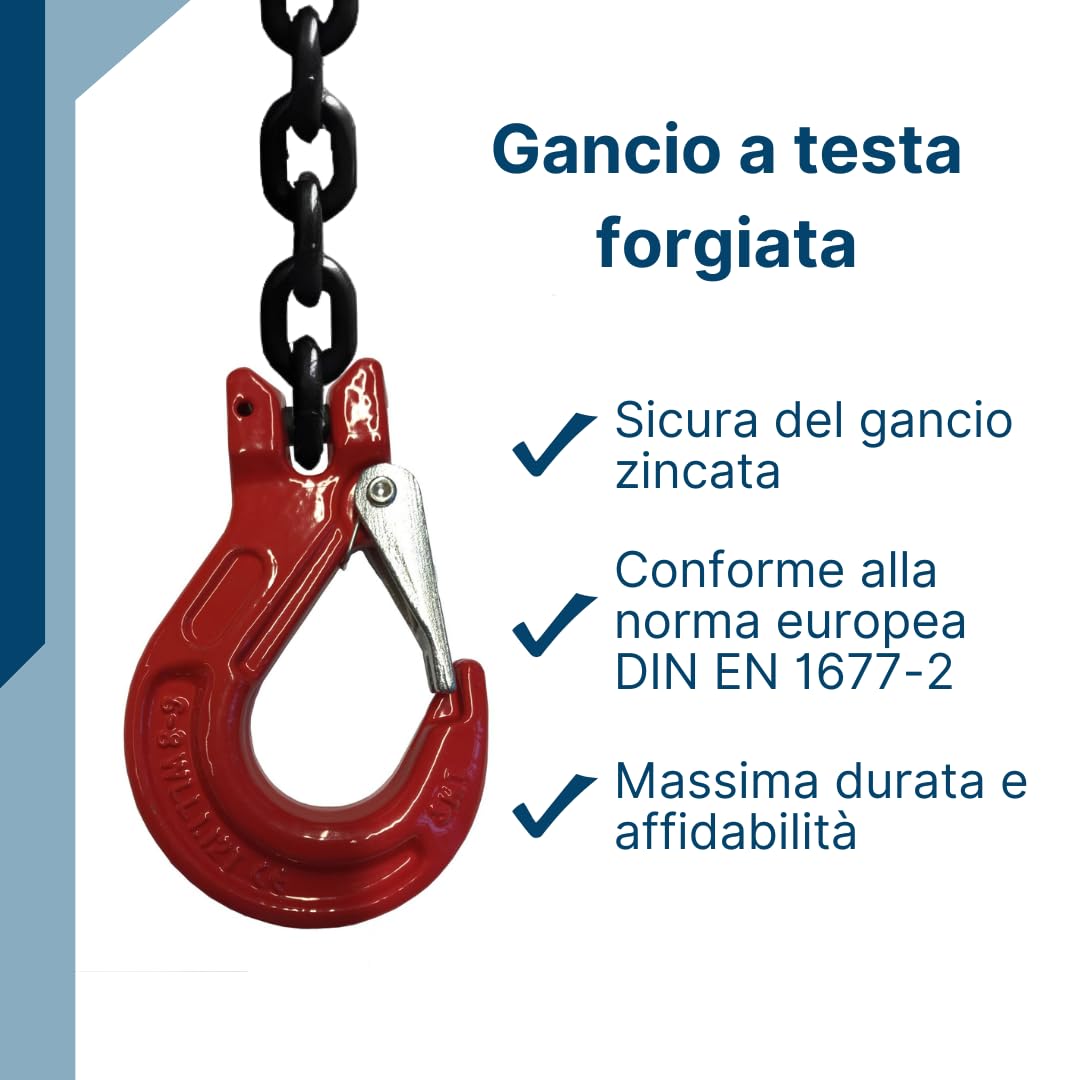 Catena di sollevamento SHT a 2 rami/Braca a catena grado 8 | Diametro catena: 8mm | Senza ganci accorciatori | Portata: 2800kg (0–45°) & 2000kg (45–60°) | Lunghezza utile: 3m