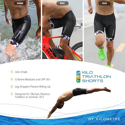 image for MY KILOMETRE Mens Triathlon Shorts with Adjustable Drawstring Easy Rea